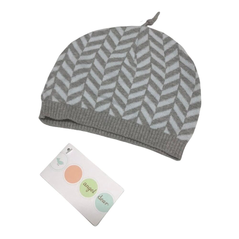 Toddler Boys Angel Dear Blue Gray Striped Knit Hat Beanie NEWโ 2 Angled